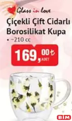 GLASS İN LOVE ÇİÇEKLİ ÇİFT CİDARLI BOROSİLİKAT KUPA 210 CC